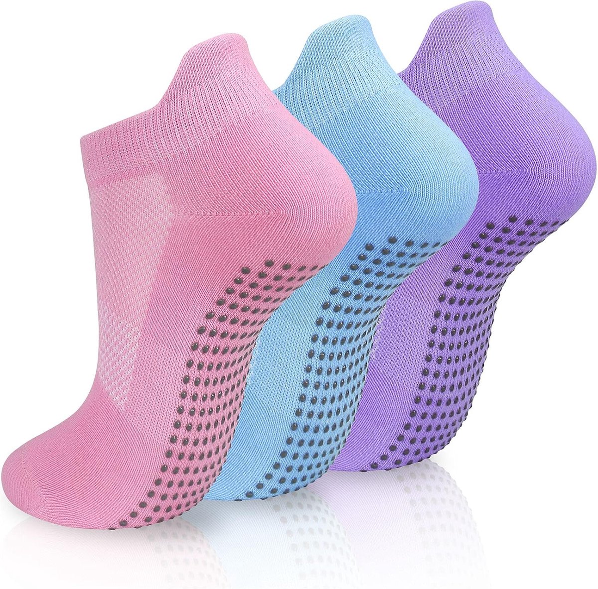 Sokken, dames antislip pilates sokken maat 4-8, herfstpreventie enkelsokken voor barre fitness, ballet, dans, thuistraining, yoga., Roze paars Blauw, 37-42 EU