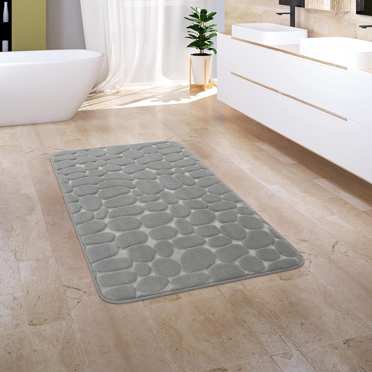 Home Badkamerkleed Badmat Badvloerkleed Douchemat Pluizig Traagschuim 3D Effect Wasbaar, Maat:65x120 cm, Kleur:Grijs 5
