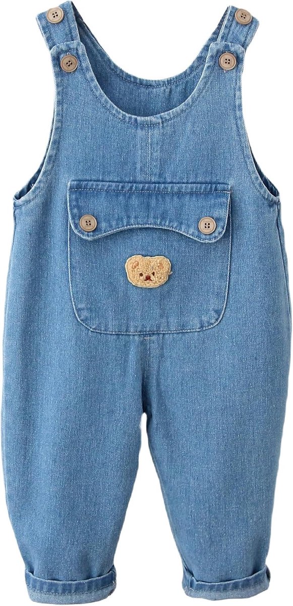 Uniseks babyjeansbroek tuinbroek jongens meisjes rompers jumpsuit met zak overall kinderen peuters zacht katoen tuinbroek losse bretels broek schattige denim tuinbroek 9 maanden - 5 jaar