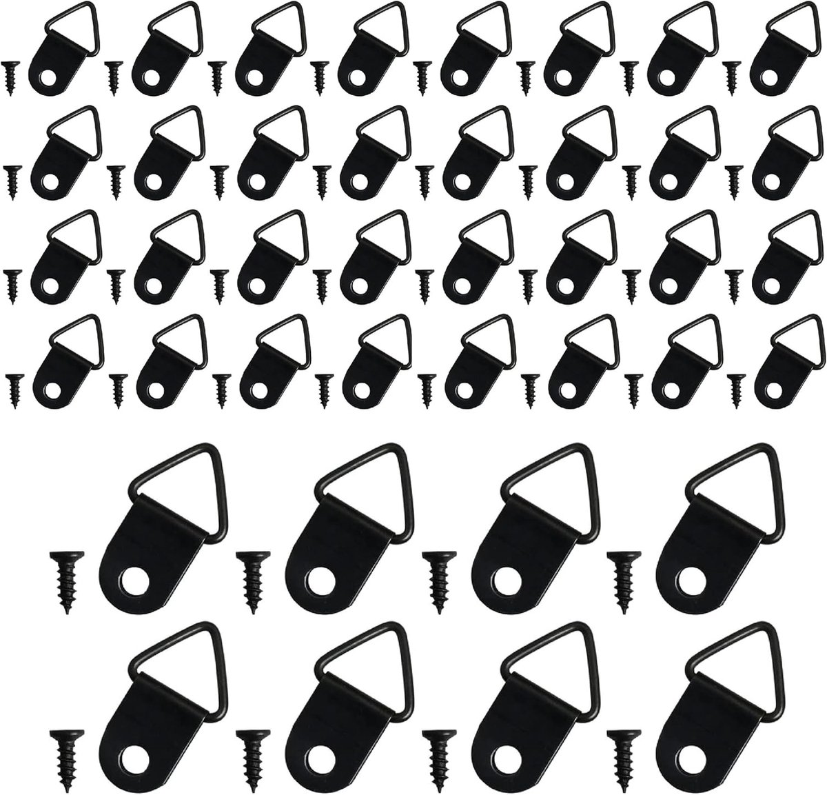 40 stuks fotohangers, fotohaken, set haken, fotolijsthaken, driehoekige haken, fotolijst, hanghaken, met schroeven, voor het ophangen van fotolijsten, schilderijen, kunstwerken (zwart)
