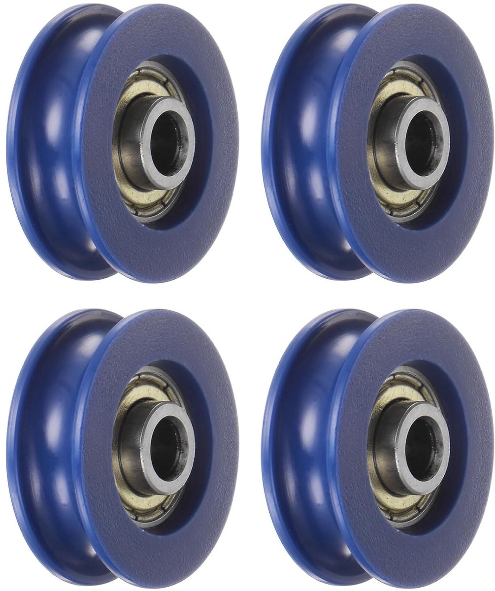 4 stuks U-type groef riemschijf nylon geleidingsrollagers 5 x 25,5 x 8,5 mm U-groef rolwiel voor deur en ramen, blauw
