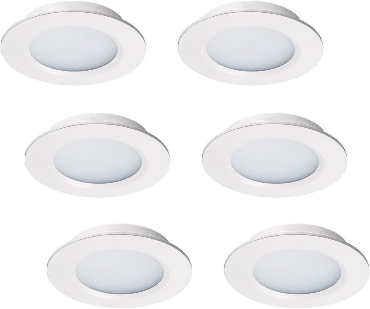 6 stuks 12 V led-lampen voor camper, aanhanger, boot, warm wit, 2800 K, 300 lumen, 3 W, laagspanning, mini-inbouwlamp, dimbaar, wit