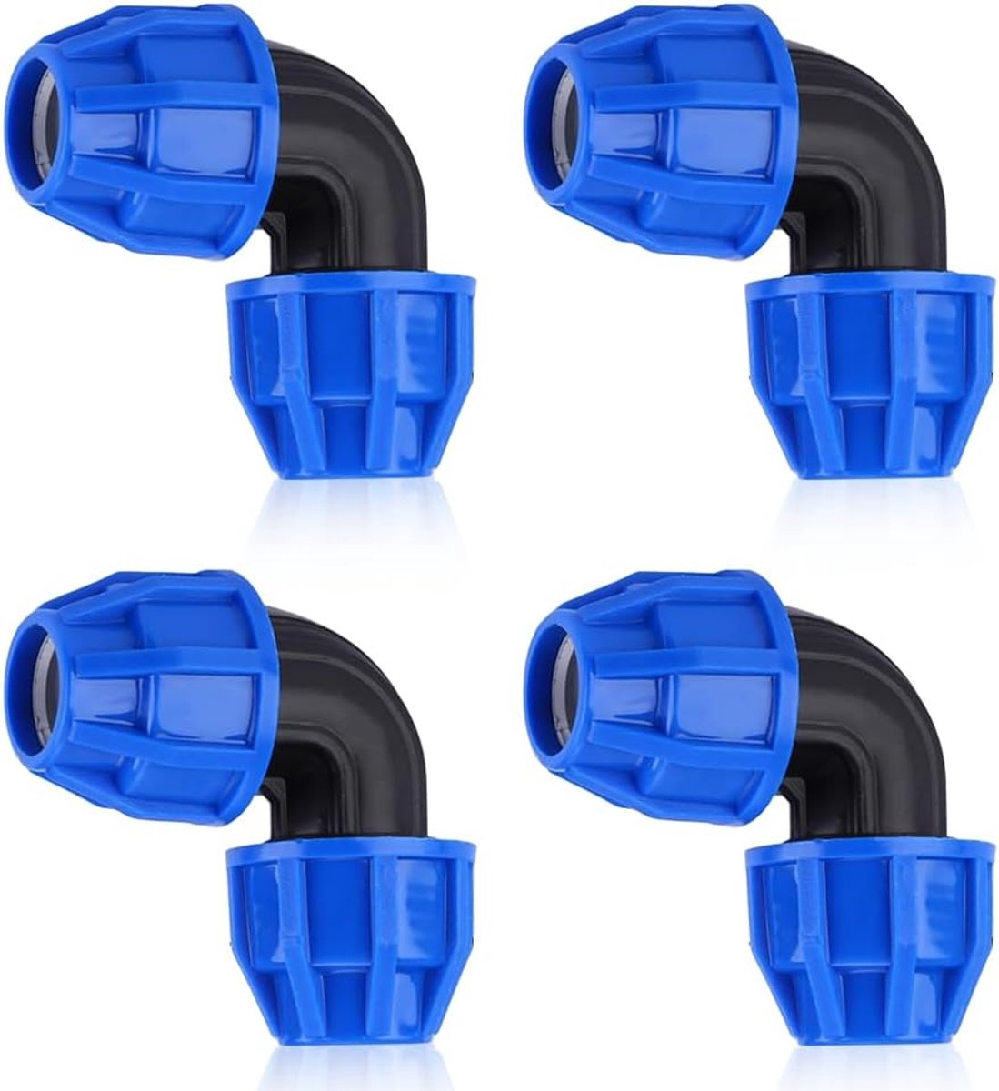 4 stuks Pe buis 25 mm connector kunststof, PE buis schroefhoek 90°, PP-fitting schroefverbinding, PN16 kunststof PP-koppeling blauw voor PE buis voor binnen- en buiteninstallaties