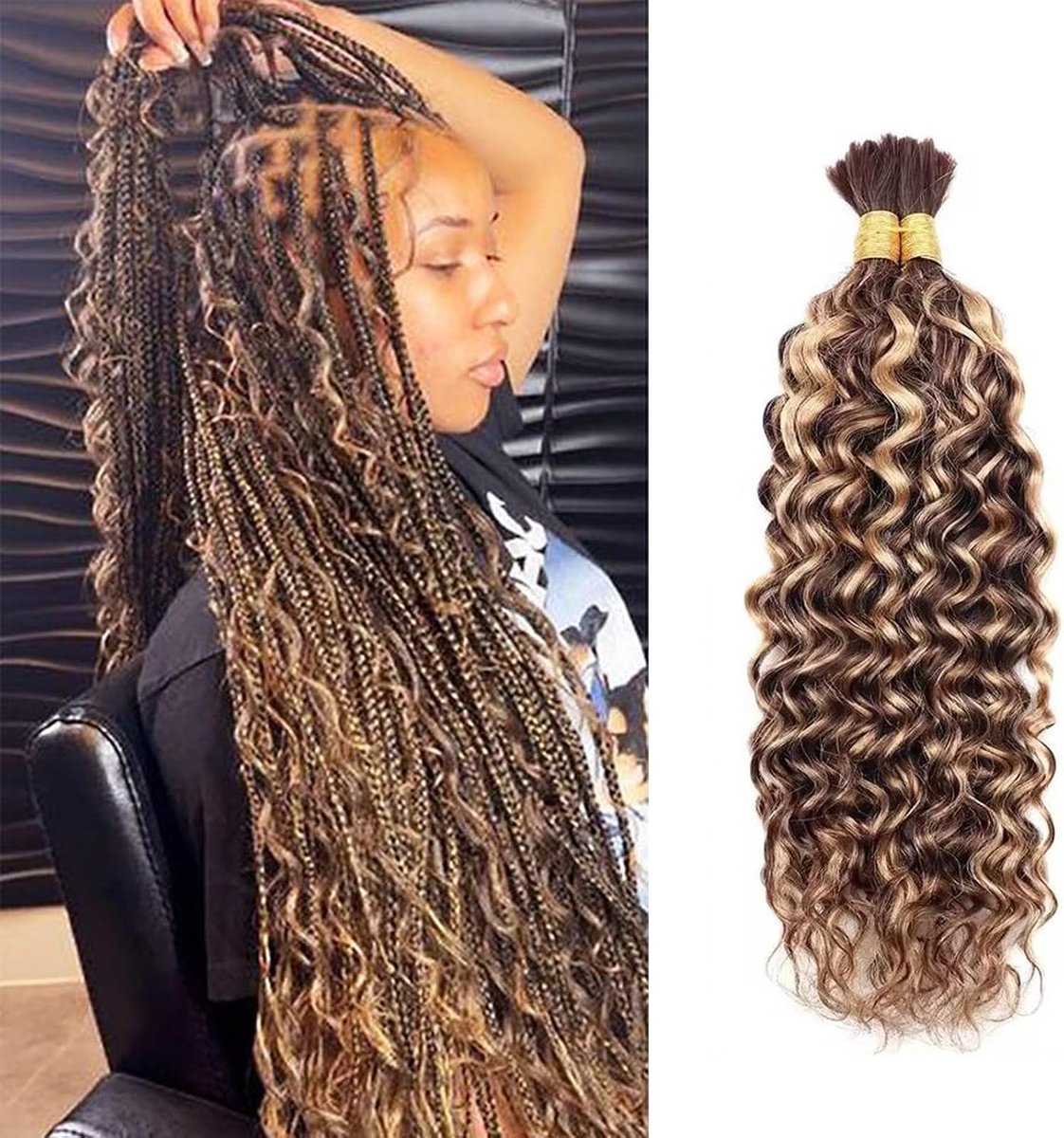 Wave Bulk Menselijk Haar voor Boho Vlechten Menselijk Vlechten Haar 100% Onverwerkt Braziliaans Haar voor Vlechten Geen Inslag Water Wave Bulk P4/27#, 14 inch 2 Bundels 100g (1Pack-2 Stks)