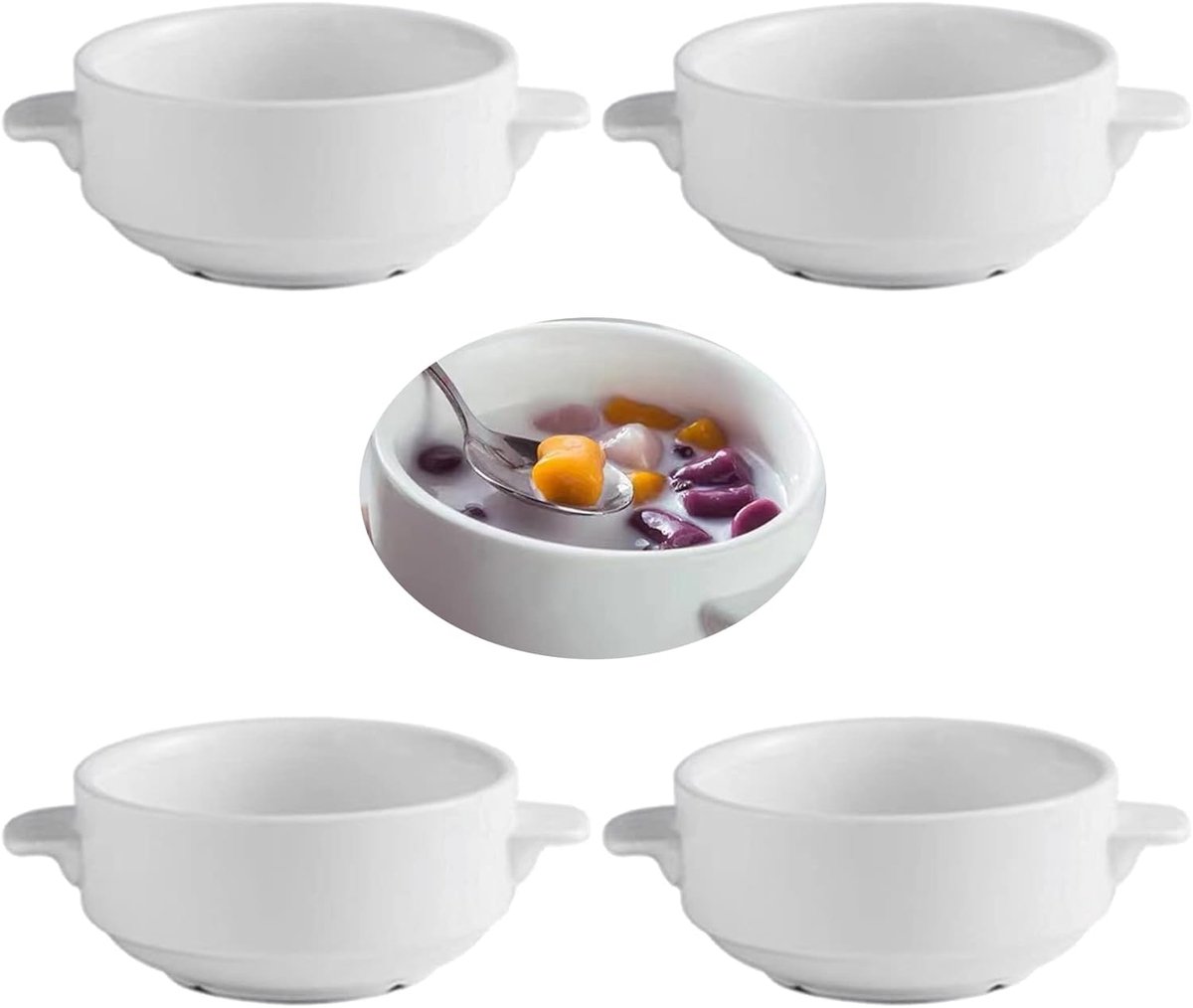 Soepkommen Met Handvat 4-delige Soepkommen van Aardewerk 250ml Keramiek Kommen voor De Keuken Soep Kom Uien Pot Porceline Kommen voor Cakes Muesli Stoofpot Wit