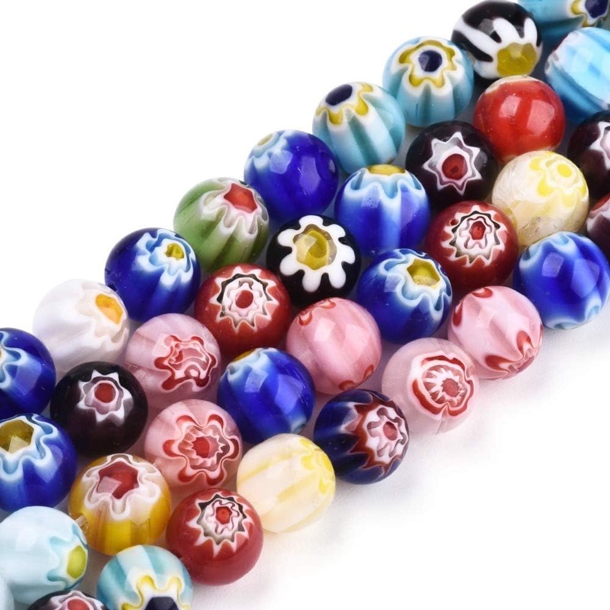 5 strengen handgemaakte Millefiori glazen ronde kralen 4mm lampwork glazen kralen met enkele bloem voor het maken van sieraden, willekeurige gemengde kleur