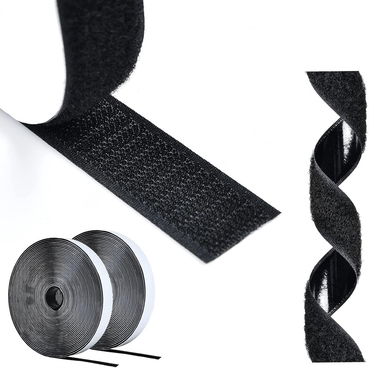 Belcro Dubbelzijdig plakband, 5 m, zelfklevend, 16 mm breed, herbruikbaar, nylon, dubbelzijdig, extra sterk, voor kantoor, thuis, doe-het-zelf