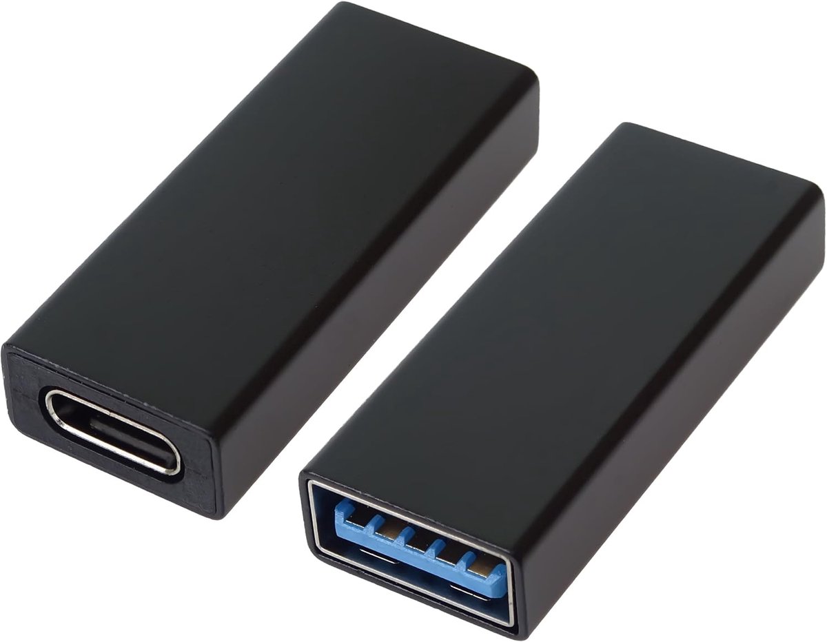 Adapter USB-C bus naar USB A bus F/F, USB 3.2 Gen 1, Super-Speed 5 Gbit/s, USB Type-A aansluiting, USB Type-C aansluiting, kleur zwart