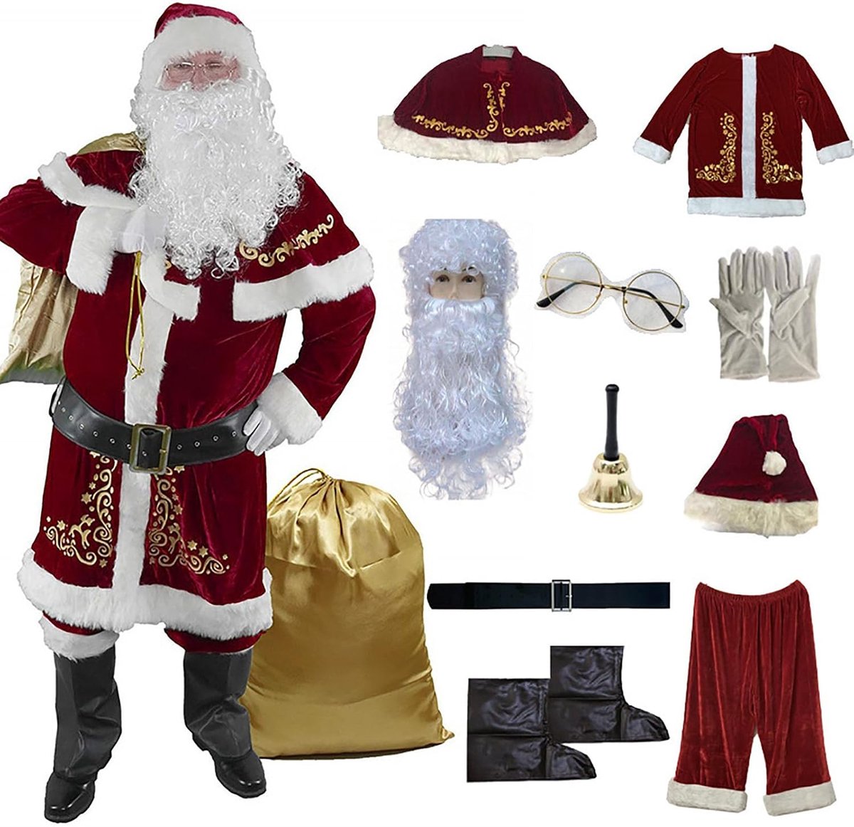 8-delig kerstmankostuum volwassenen heren deluxe rode kerstman kostuum set Santa Claus Cosplay Kerstman outfit