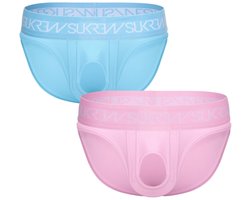 SUKREW U-Style Brief Multipack 1x Breeze Blue + 1x Summer Pink - MAAT L - Erotisch Heren Ondergoed - Slip voor Man - Sexy mannen Slip