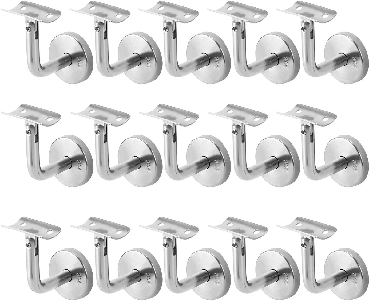 15 stuks roestvrijstalen leuninghouders, leuningverbindingen met afdekrozet, leuning, wandhouder, helling, verstelbaar, voor binnen- en buitenleuningen, wandhouder, 49 x 29 mm