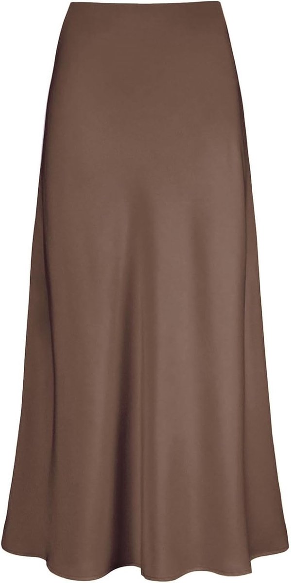 Damesrok van satijn, maxi-rok, elastische taille, hoge taille, midi-rok met ritssluiting, elegant, casual rok