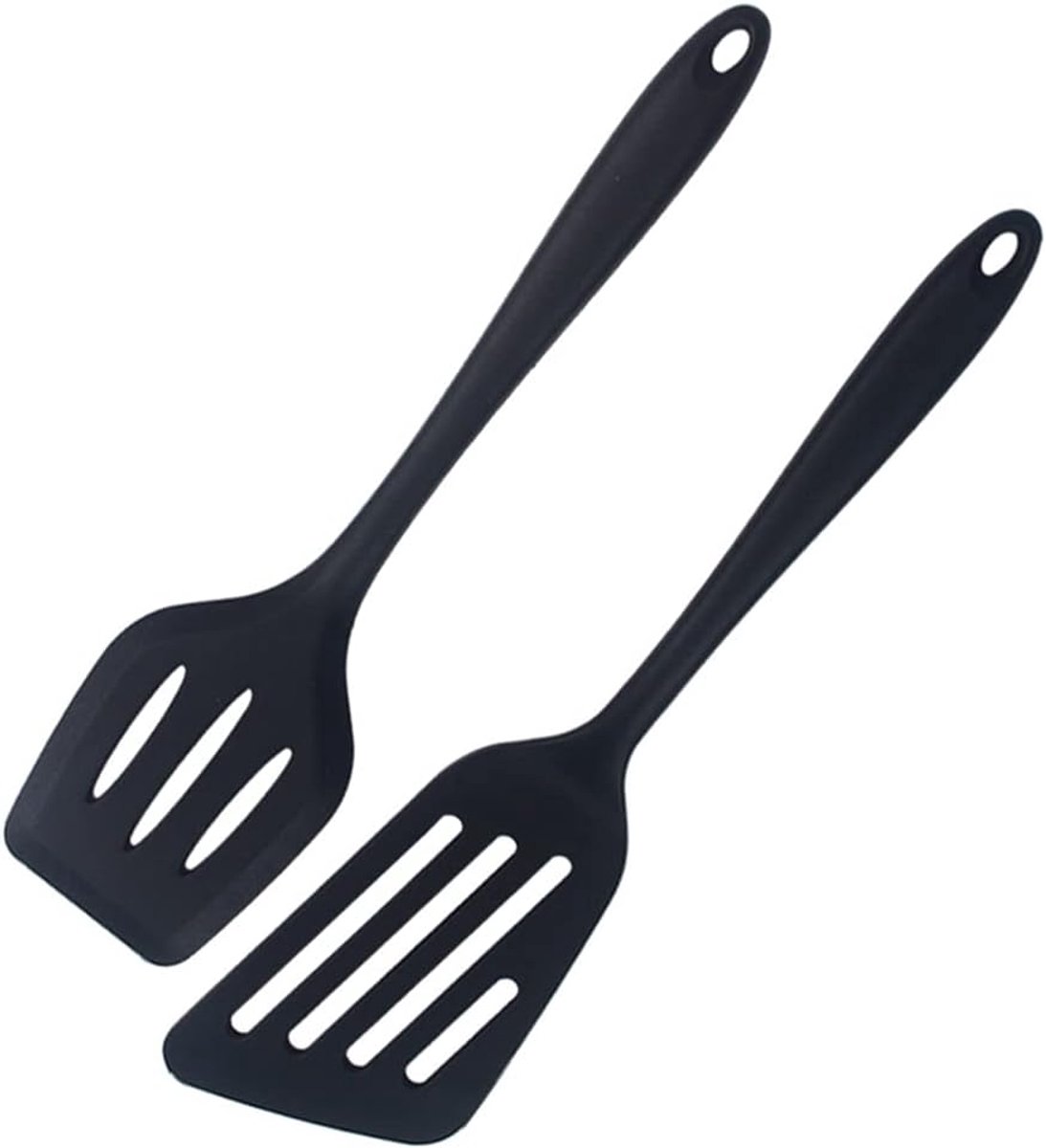 2 stuks spatel, sleufspatel, anti-aanbaklaag, siliconen spatel, hittebestendig, vaatwasmachinebestendig, met comfortabele lange handgreep, voor keuken koken, bakken, flip (zwart)