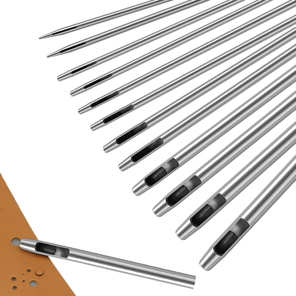 12 stuks gatenijzenset, stansgereedschap, rond, staal, leer, gatenpons | 0,5 mm-6 mm, voor leren horlogebandjes, riem, canvas, oogje, papier