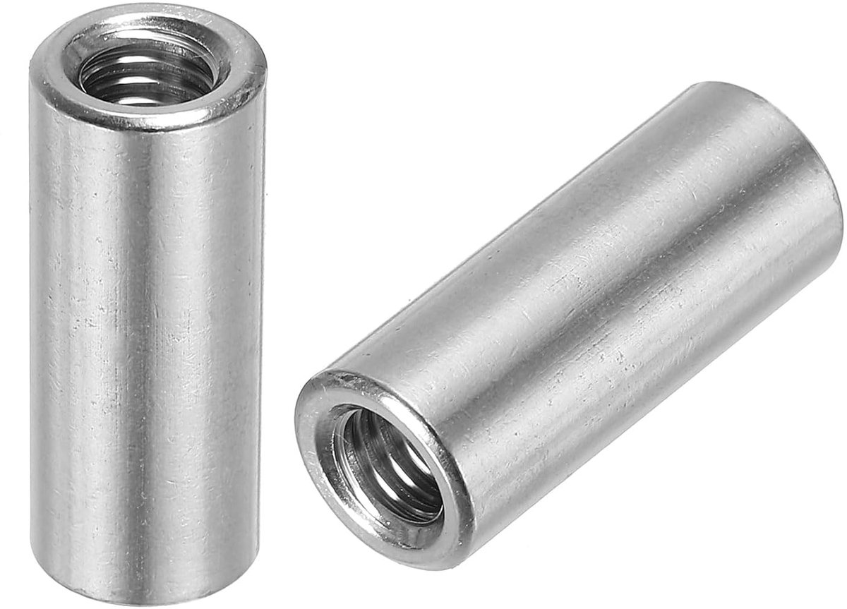 6 stuks moeren ronde stekker M6, roestvrij staal 304, lengte 20 mm / 0,8 inch moer pen stang huls lengte houder schroef, moer houder, M6 x 20 x 10 mm