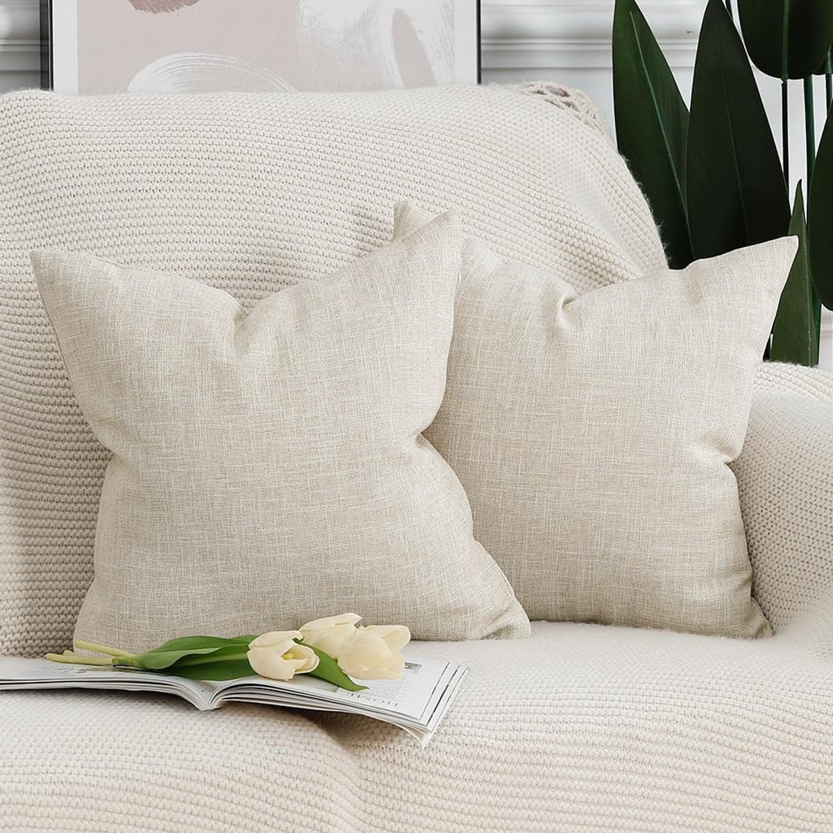 Kussenslopen Decoratieve Kussenhoes voor Sofa Slaapkamer Kussensloop 65x65 cm Licht Beige