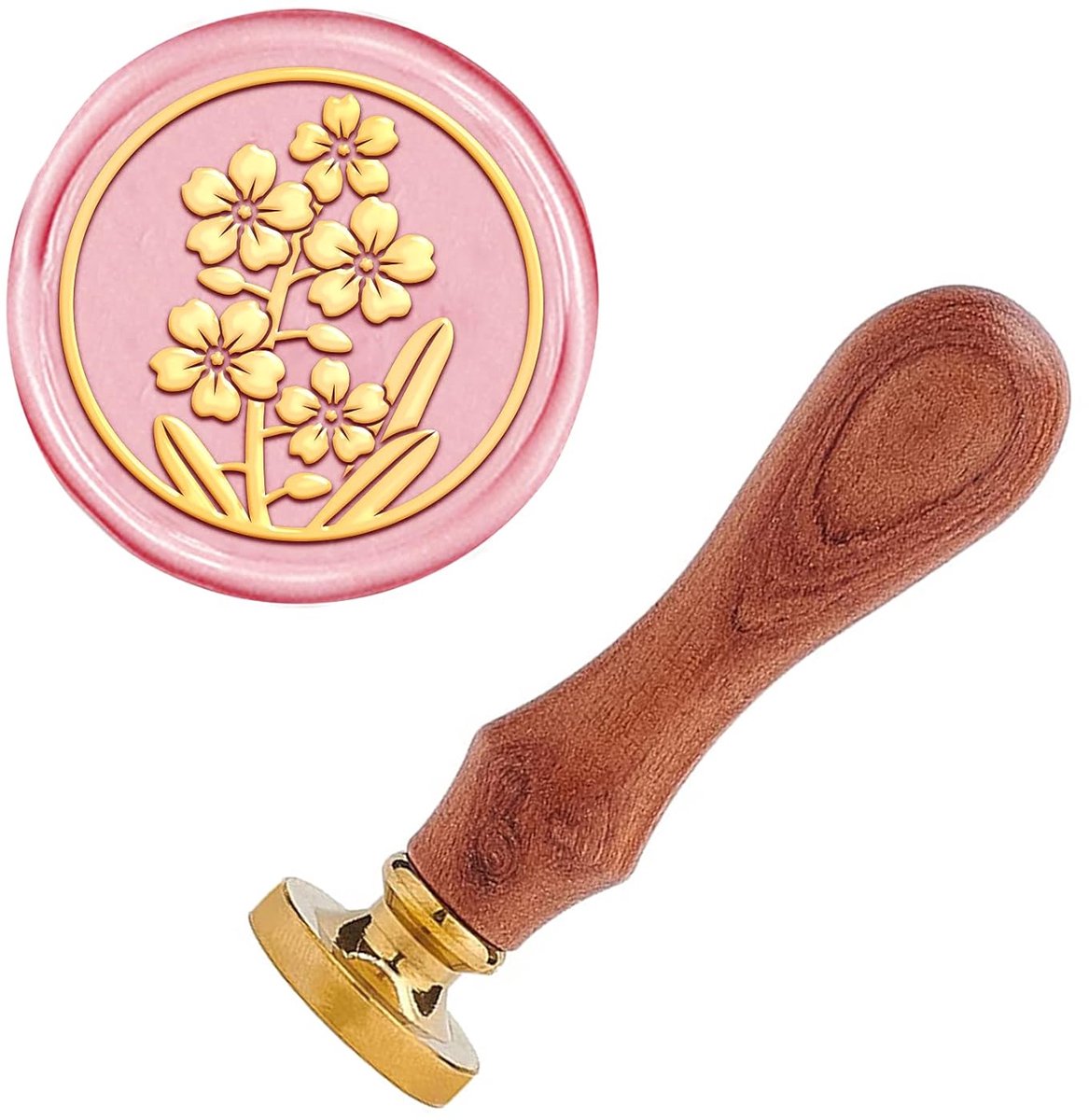 Wax Seal Stempel Bloem Niet Vergeet Me Retro 25mm Verwijderbare Messing Hoofd Hout Handvat voor Envelop Uitnodiging Bruiloft Verfraaiing Gift Card