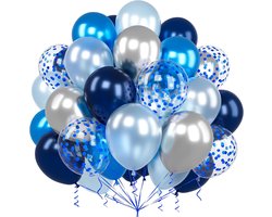 Ballonnen, Ousuga 60 stuks 12 inch parel marine nacht donkerblauwe metallische zilveren blauwe confetti latex ballonnen set voor mannen vrouwen verjaardag bruiloft babyshower doop