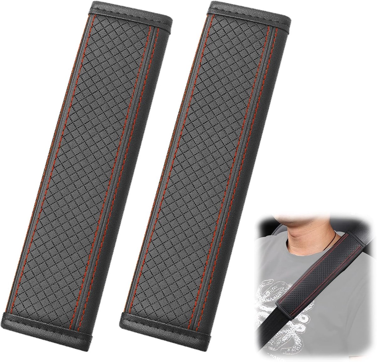 2 stuks autogordelbeschermers, gordelkussen voor auto, afneembaar, veiligheidsgordel voor auto, kinderen, leer, gordelbescherming voor auto, volwassenen, ademend en aangenaam