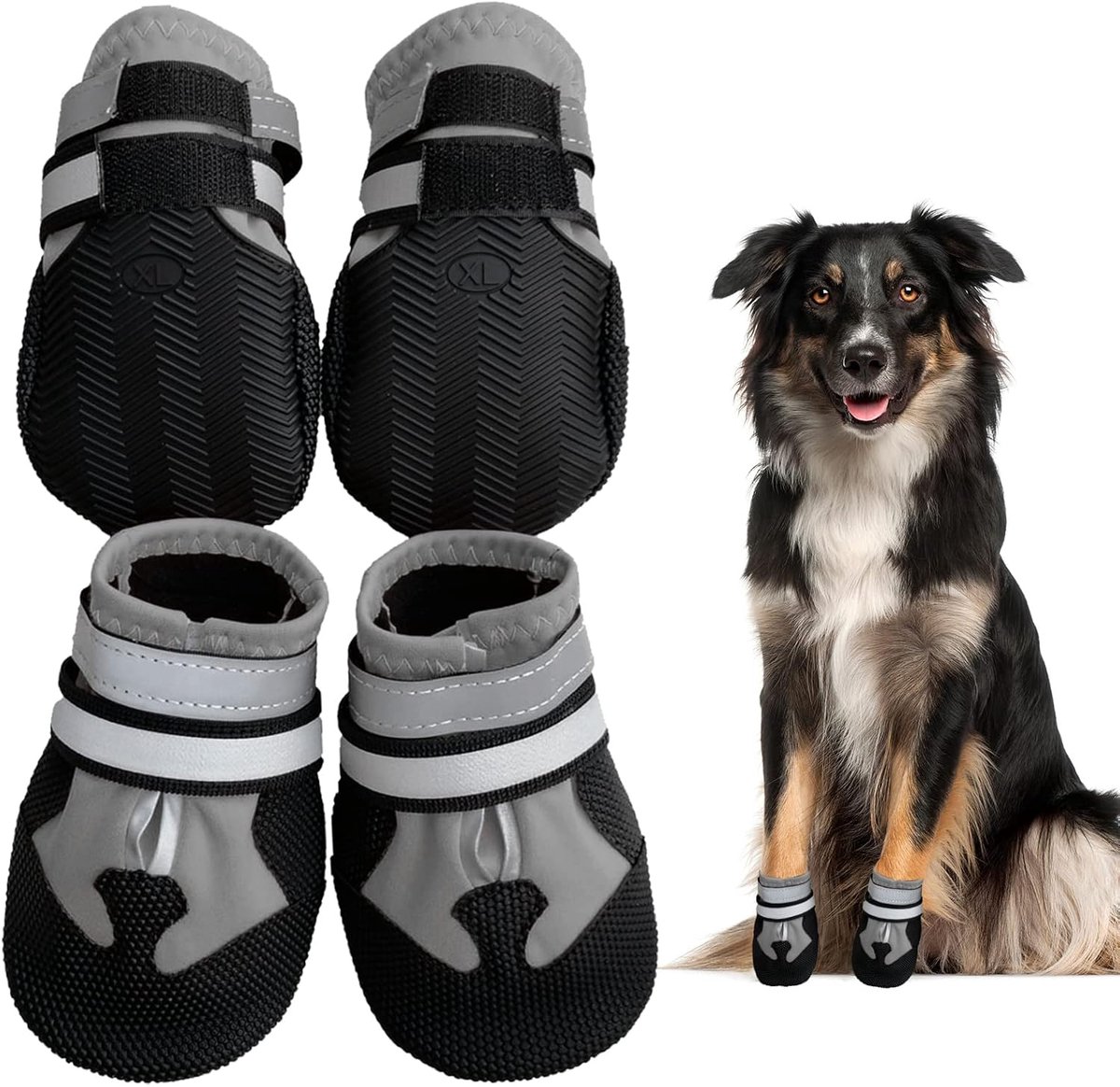 set van 4 waterdichte hondenbeschermende laarzen slijtvaste hondenschoenen met reflecterende bandjes voor kleine middelgrote en grote honden buiten (S, grijs)