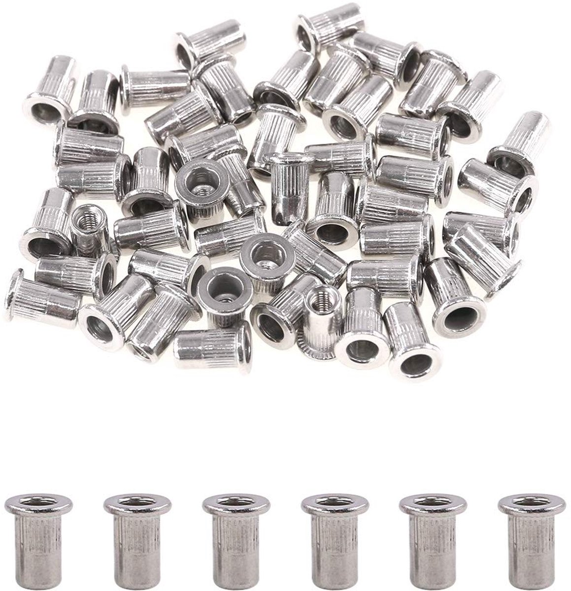50Pcs 304 Rvs M3 Platte Kop Schroefdraad Klinknagel Insert Nutsert Klinknagel Moer Set (M3)