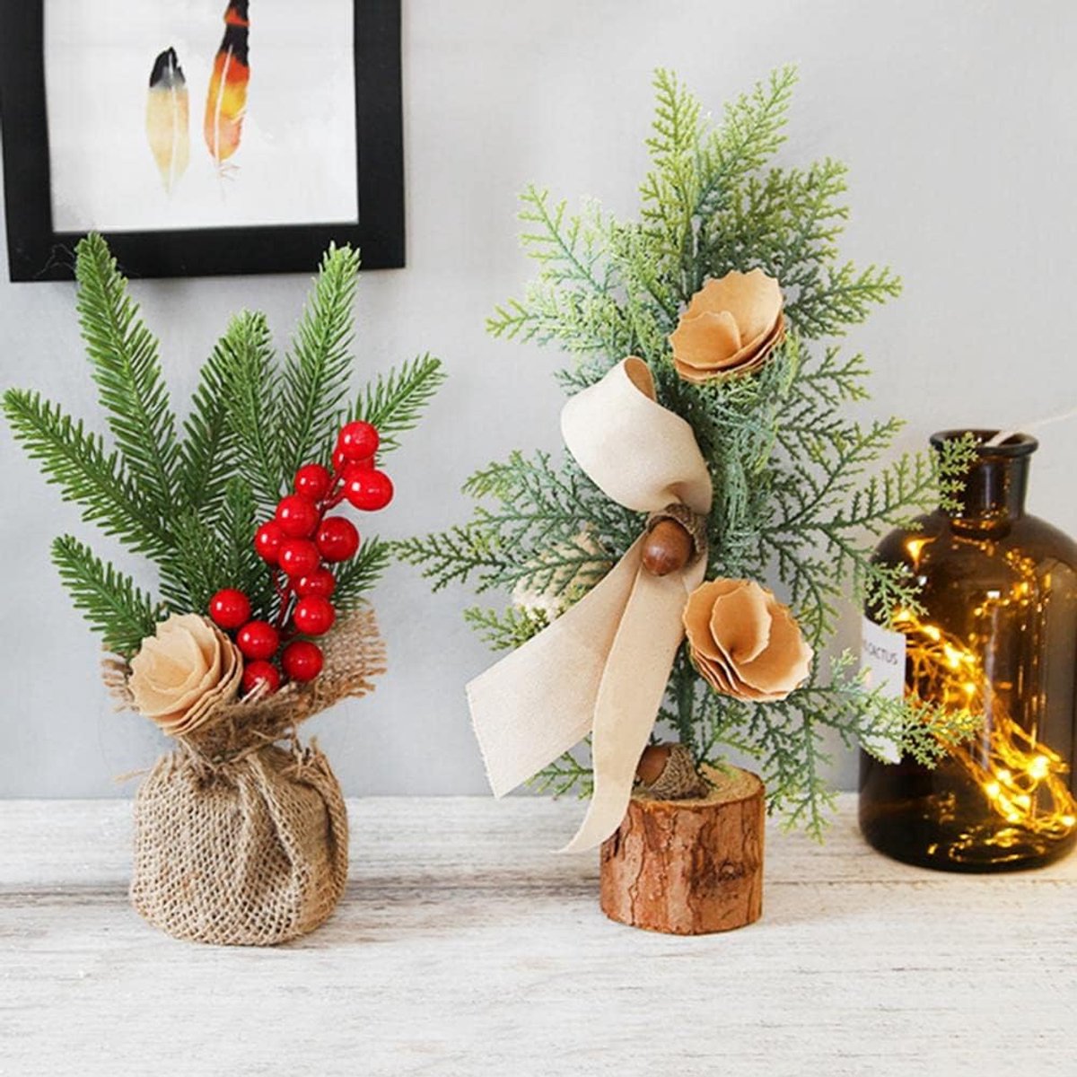 Kunstkerstboom Kerstdecoratie Mini Kerstboomdecoratie Draagbare 25cm Kunstmatige Miniatuur Pot Kerstboom for Desktop (Color : B)