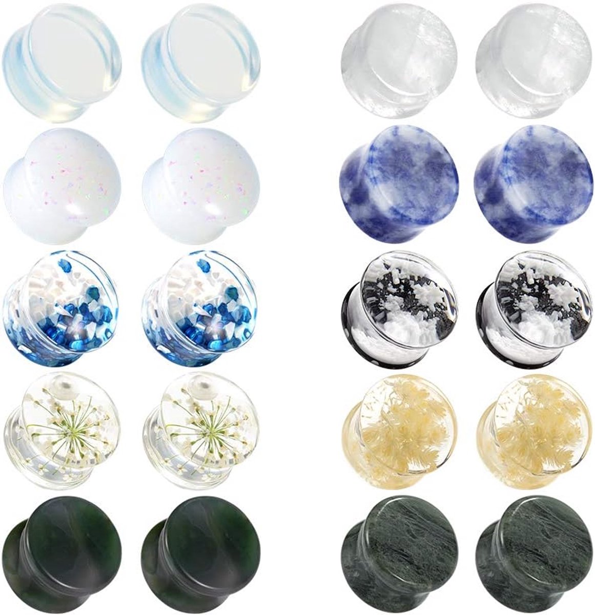 Set van 10 paar gemengde stenen oordopjes oormeters oortunnels dubbele flare pluggen expander body piercing sieraden 0g-5/8 in 8mm-16mm