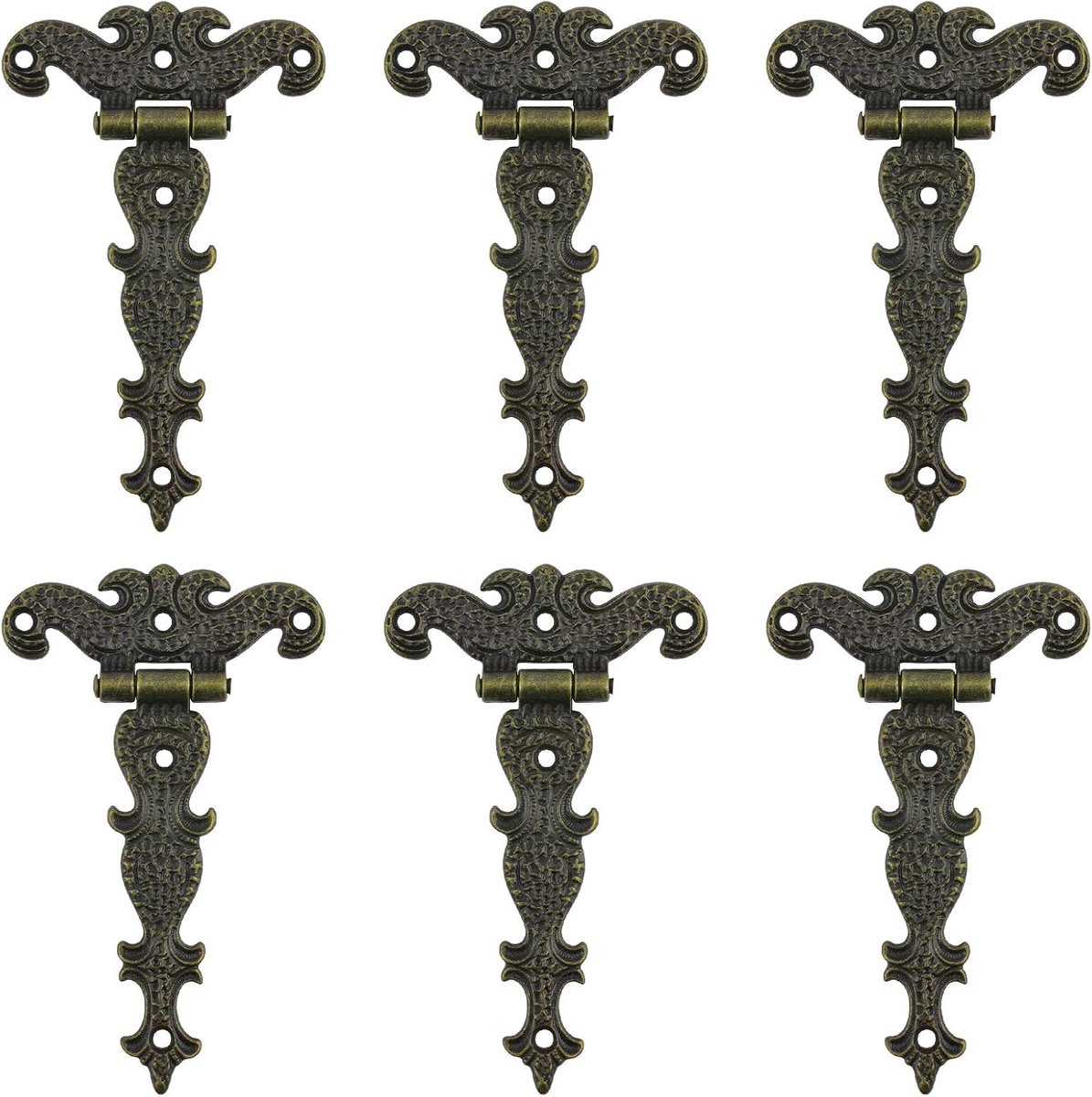 Scharnieren, Brons, decoratief, Retro, gesneden, voor deuren, kasten, juwelendoos, 6 stuks