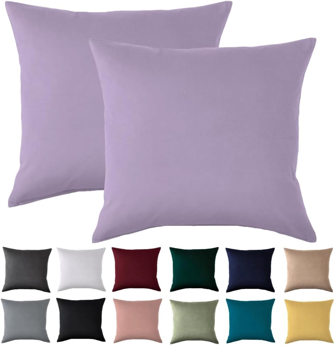 Kussenslopen van 80 x 80 cm, 100% microvezel, kreukvrij, met ritssluiting, lavendel, set van 2