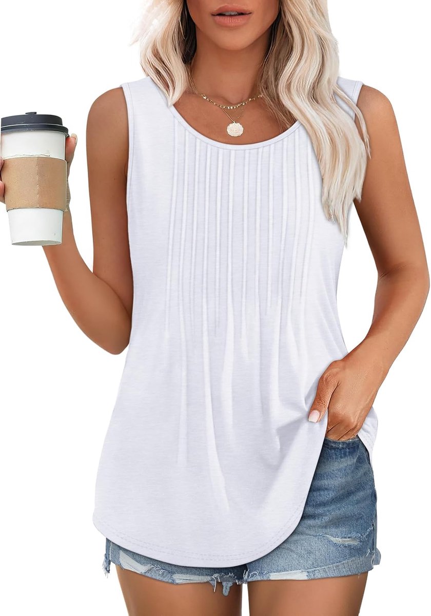 Tanktop dames zomer ronde hals bovenstuk plissé casual tuniek fit