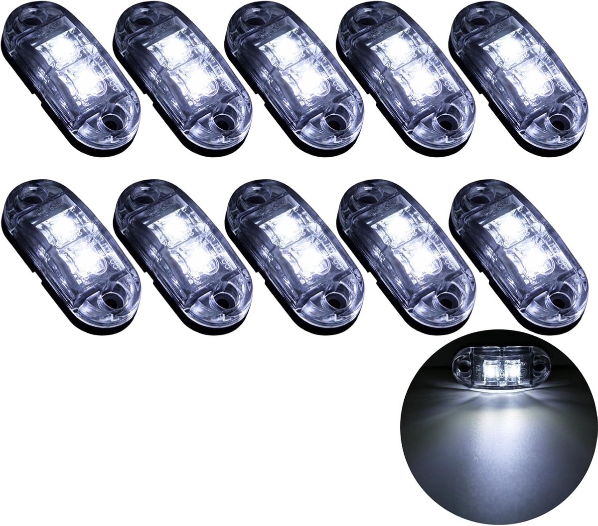 10 x 2 led-zijmarkeringslampen, 12/24 V, voor aanhangers, waarschuwingslicht, rood licht voor vrachtwagen, camper, caravan (Wit) | Waarschuwingslicht geel/wit/roze voor vrachtwagen, camper, caravan (wit)