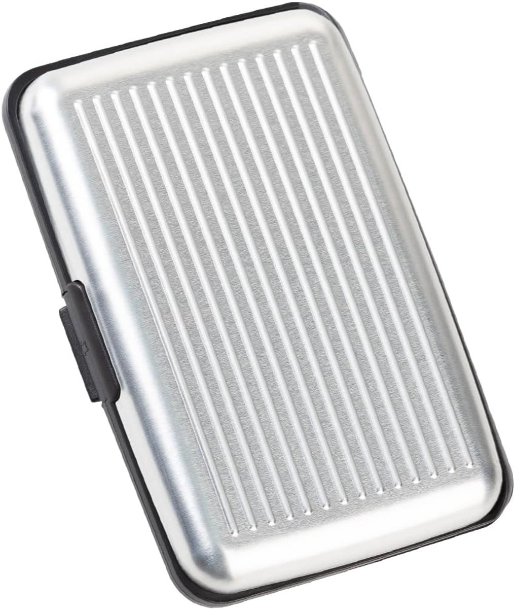 Creditcardhouder van aluminium voor dames en heren, RFID- en NFC-blokkering voor creditcards, identiteitskaart, creditcards, creditcardhouder, kaartenetui, kleur:, Zilver, 11 x 1,8 x 7,4 cm