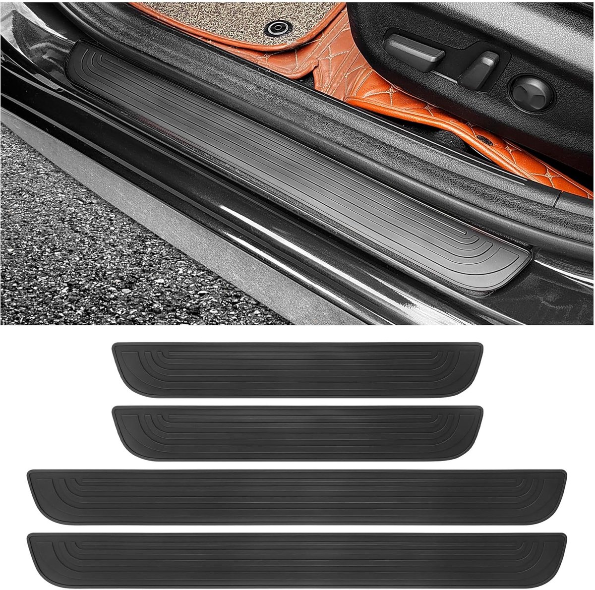 4 stuks autodeurbeschermers, anti-kras rubber, randbeschermers voor deurstappen, universele waterdichte deurdriehoekstrips, externe accessoires (zwart, breedte 6 cm)