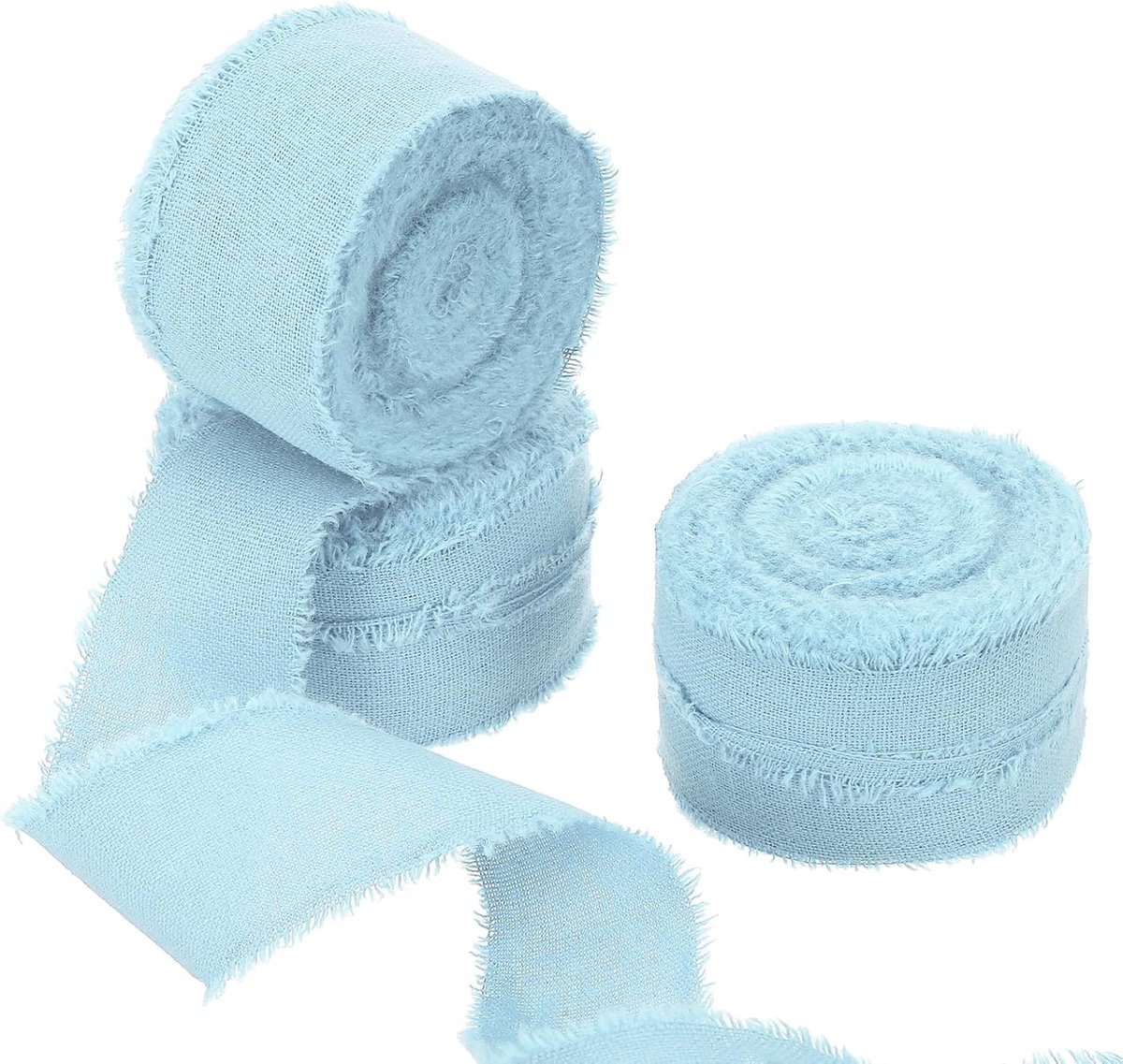 3 cm x 20 m katoen handgemaakt franje lint, 3 rollen gerafelde franjes linten katoenen stof lint voor bloemen boeket geschenkverpakking bruiloft uitnodiging, blauw