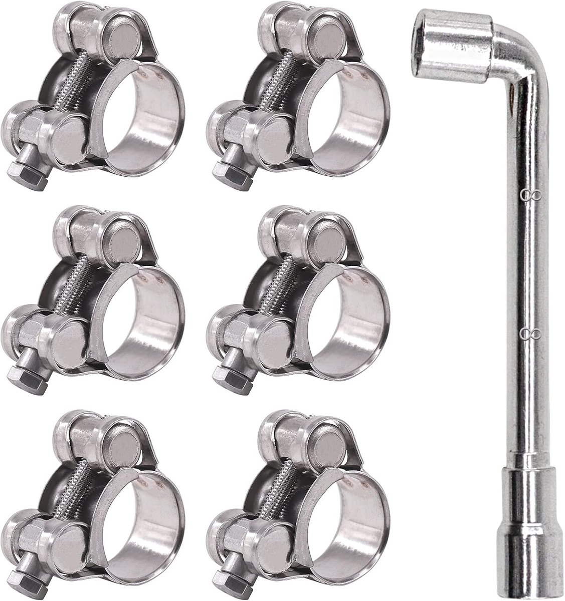 6 stuks 20-22 mm T-bout slangklemmen 304 roestvrij staal zwaar belastbare oorklem buisklem verstelbare buisklemmen voor 0,8"-0,9" Dia Range Slang (20-22 mm)
