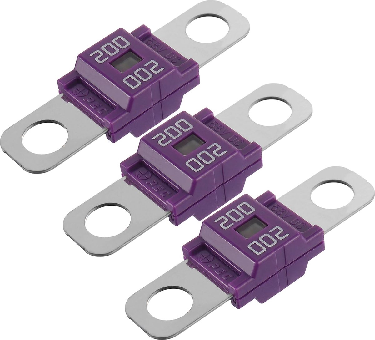 200 A hoogstroom bolt-on zekering 200 ampère paars voor auto's, bussen, vrachtwagens, caravans, bouwvoertuigen (3 stuks)