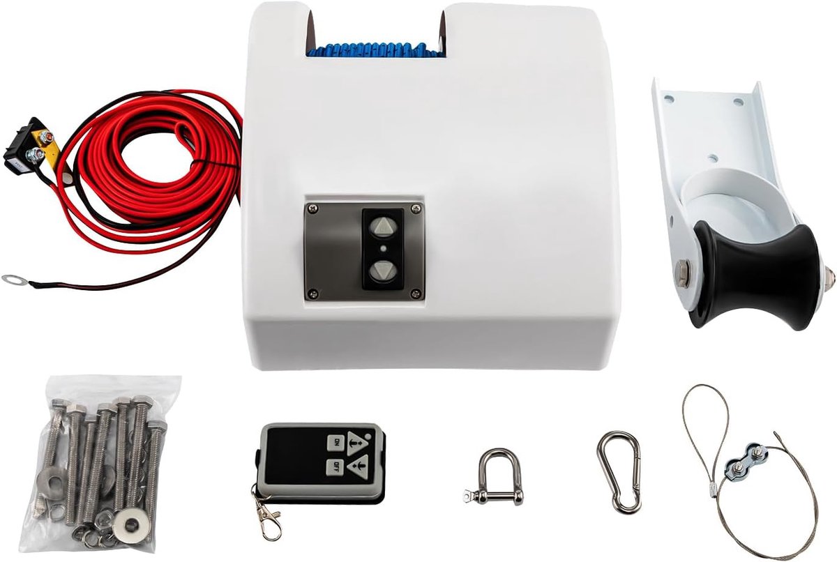 ankerlier voor boot, 12 V, met afstandsbediening en 30,5 m, voorgewikkeld, ankerkabel, kabellier, anker tot 11,3 kg voor boten