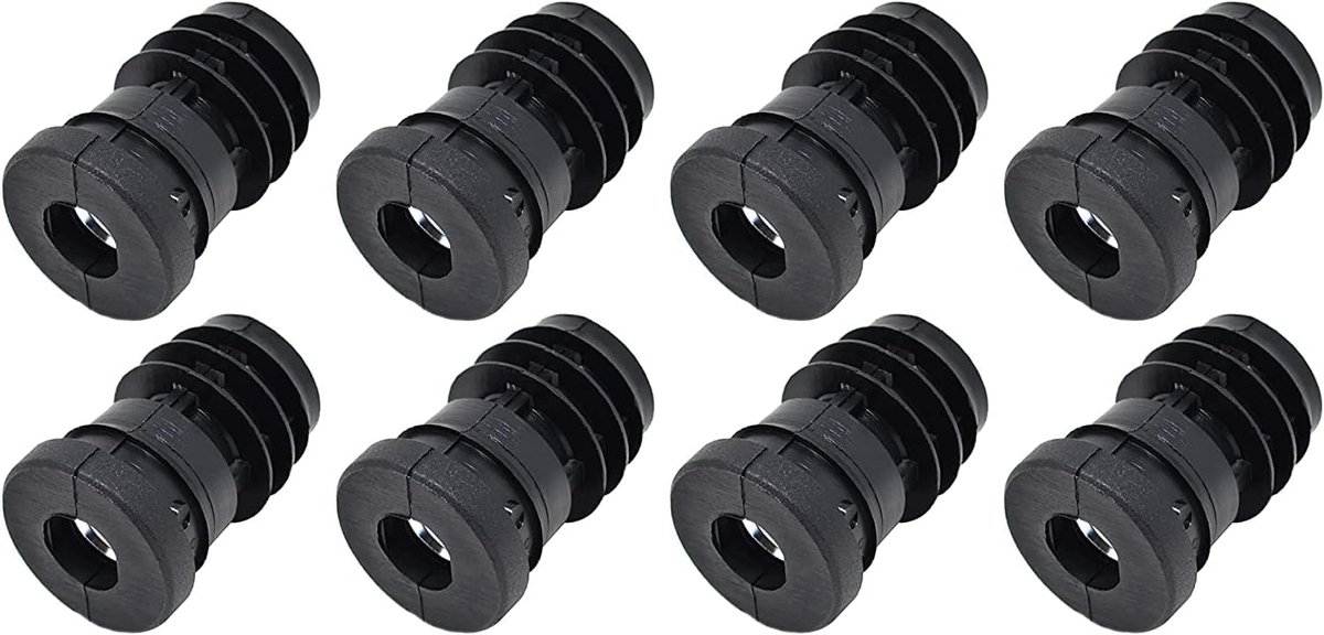 8x schroefdraadstop, afstelstoppen voor ronde buizen met ingelegde metalen moer Ø 25 mm 1,5-2 mm met M8 binnendraad