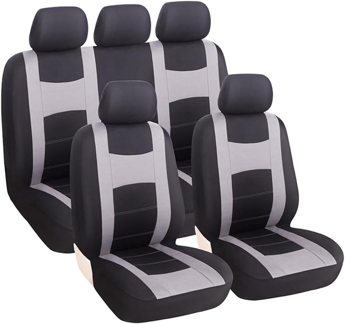 Set van 9 stoelhoezen autostoelhoezenset voor 5-zits, auto autostoelhoezen complete set autostoelbeschermers, complete set (grijs)