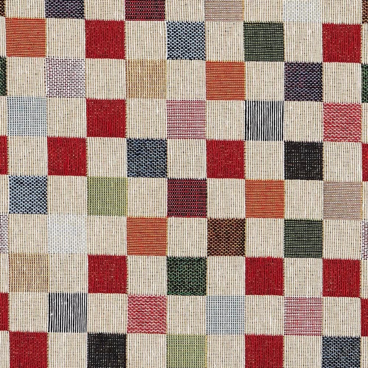 Stof, Jacquard Gobelin, Geschikt voor het Bekleden van Stoelen, Meubels, Kussens, Banken, Duurzaam, 100 cm Lang x 280 cm Breed, Geruit, Grot, Rood, Oranje, Groen - 1 Meter