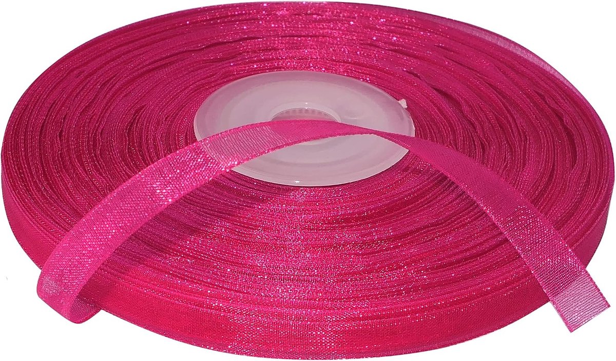 - C50867 - organza lint glanzend decoratief organza - 6 mm x 45 meter - framboos roze - creatieve projecten, naaikunst, geschenkverpakking voor verjaardagsfeest
