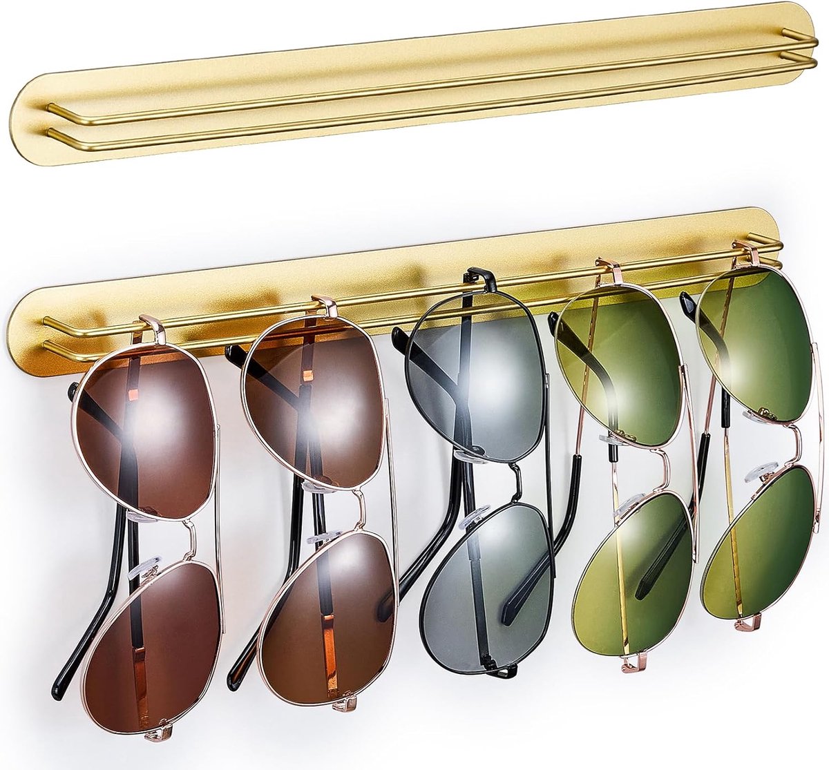 Brilhouder voor aan de muur, brillenstandaard voor meerdere brillen, zonnebrilopslag, zelfklevende brillenhouder, brillenrek, zonnebrilhouder, organizer (goud, 2 stuks)