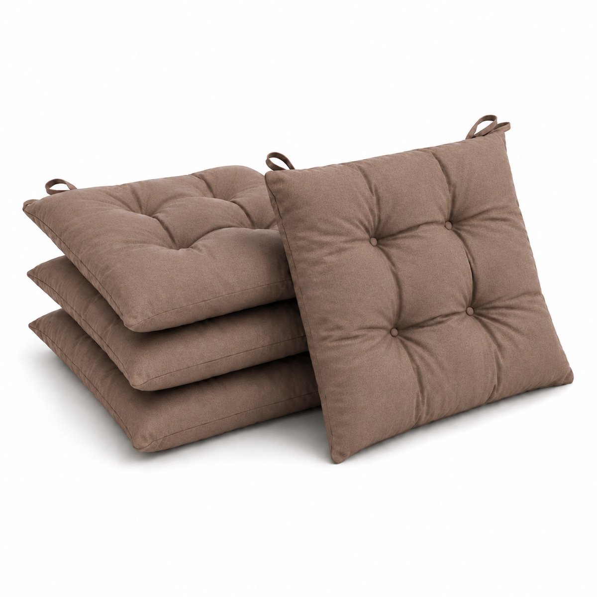 Tuinstoelkussens set van 4 – 39 x 39 cm – Bruin – Tuinkussen Met banden - Buiten Kussen