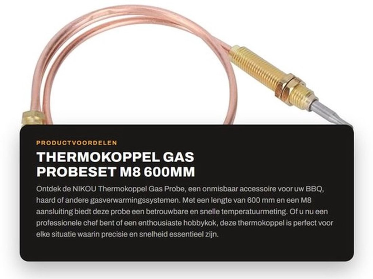 Thermokoppel M8 - Temperatuursensor - Universeel - Gasverwarming - Snelle respons - Hoogwaardige aansluitingen