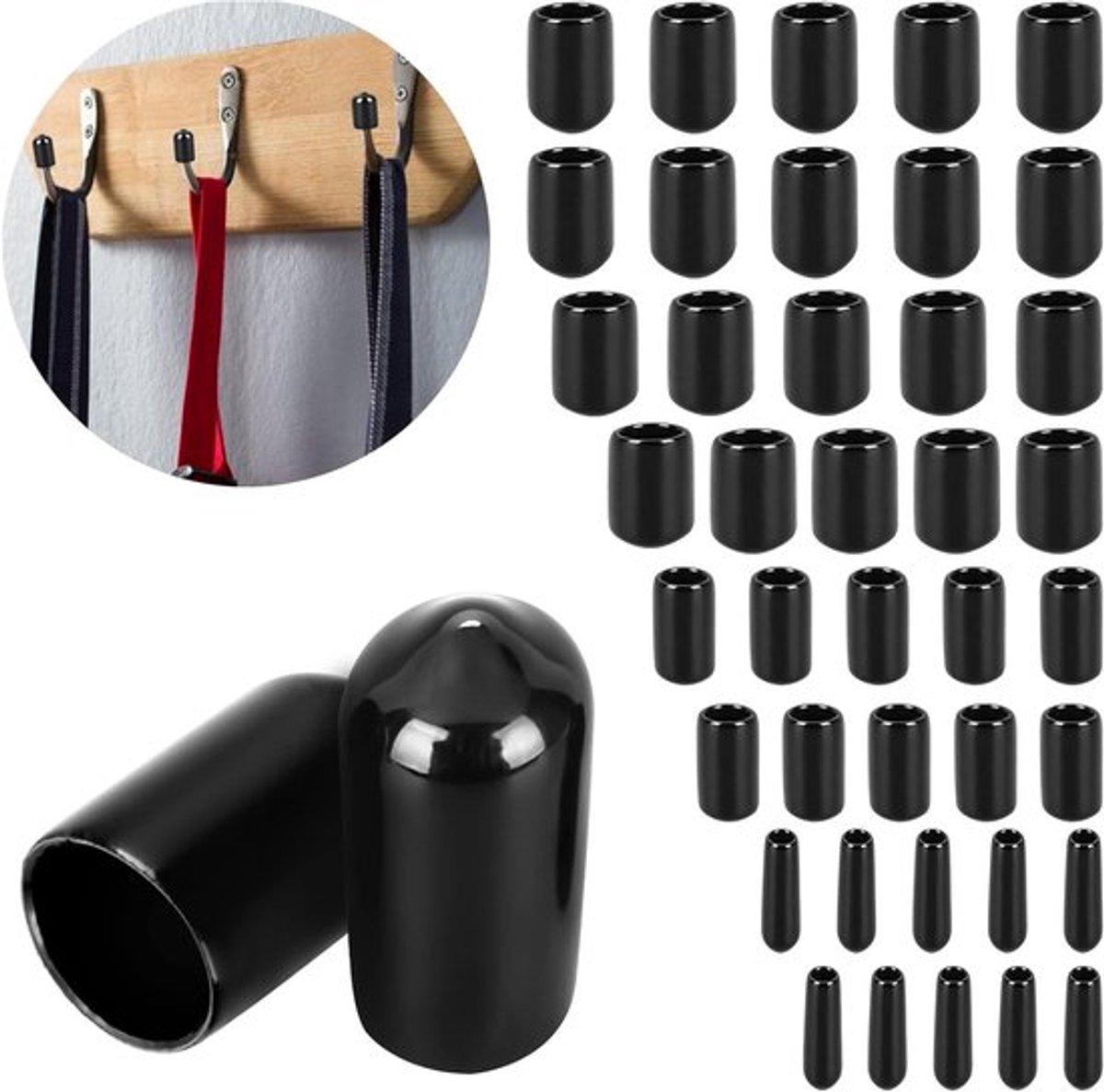 Rubber einddoppen set van 40 stuks, ronde vinyl doppen voor schroeven en flexibele buizen, beschermcovers voor stangen en bouten, 3mm/6mm/9mm/12mm, zwart