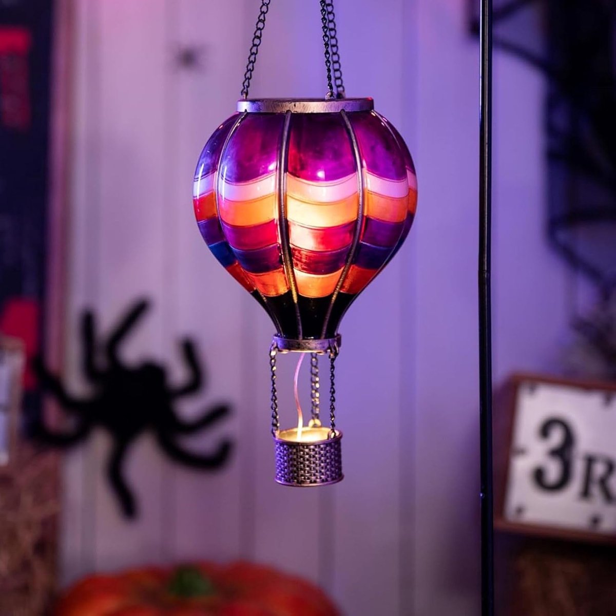 Tuindecoratie lantaarn - paarse luchtballon - solar powered - sfeervolle verlichting - SnelShoppen
