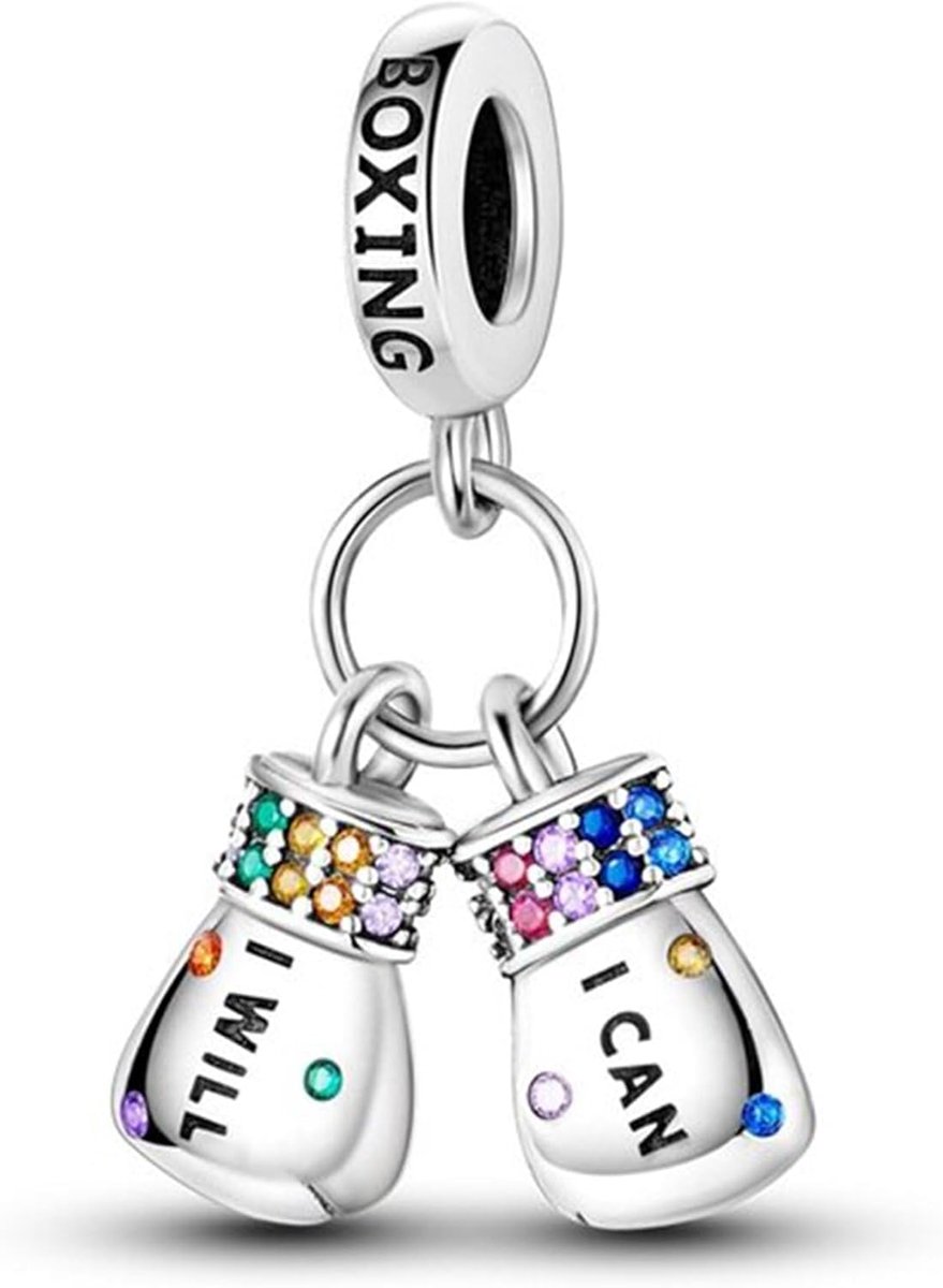 Fler® | Bedel | Past op populaire bedelarmbanden (standaard - 3mm) | Bokshandschoenen Bedel | Boksen Bedel | Bokssport Bedel | Hangbedel Charm | 925 sterling zilver | Zirkonia | Valentijnsdag Cadeau | Sinterklaas kado | Kerstcadeau | Verjaardag