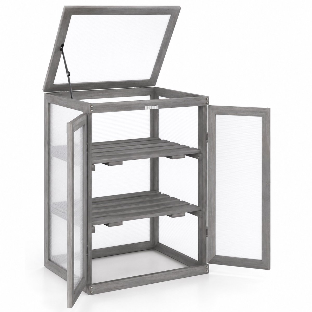 Sello! houten kweekkas – tuinkas – kas – serre – opklapbaar dak – uitneembare legborden – polycarbonaatpanelen – 58 × 44 × 78 cm