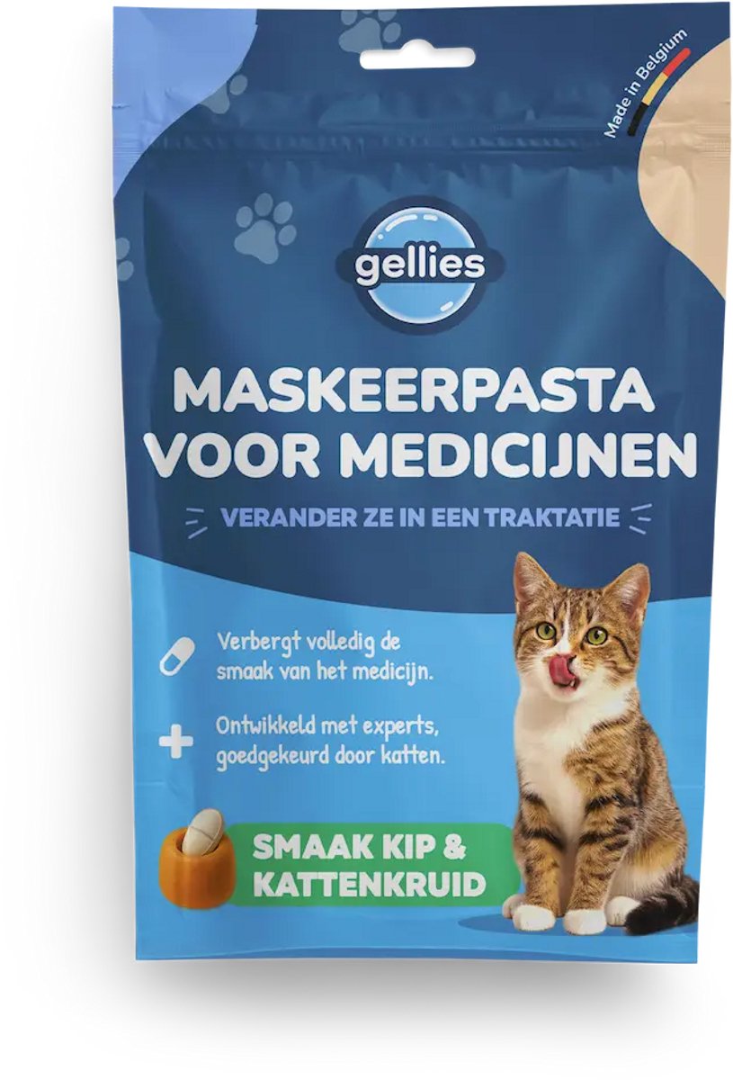 Gellies - Pasta om pillen te verstoppen voor katten en honden - Maskeert smaak en geur - Zachte coating - Kip & Kattenkruid - 20 stuks
