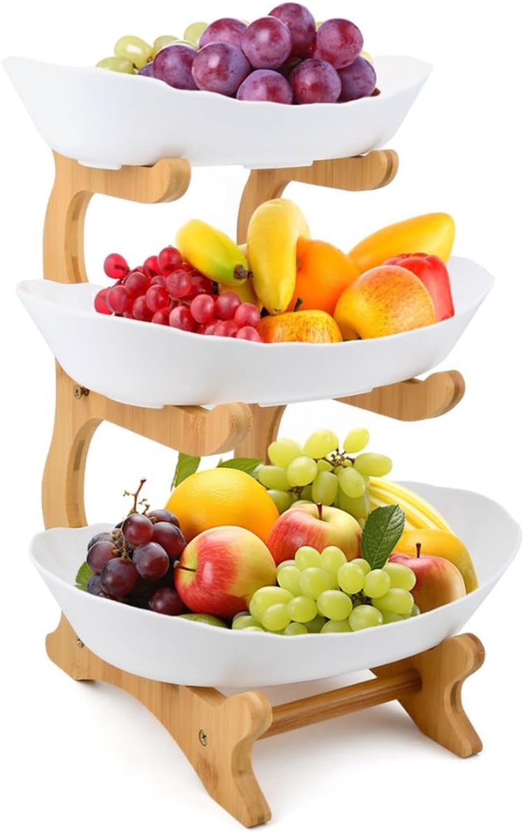 ZRNS® Fruitschaal Etagere - Fruitmand 3-laags - Hout - Wit